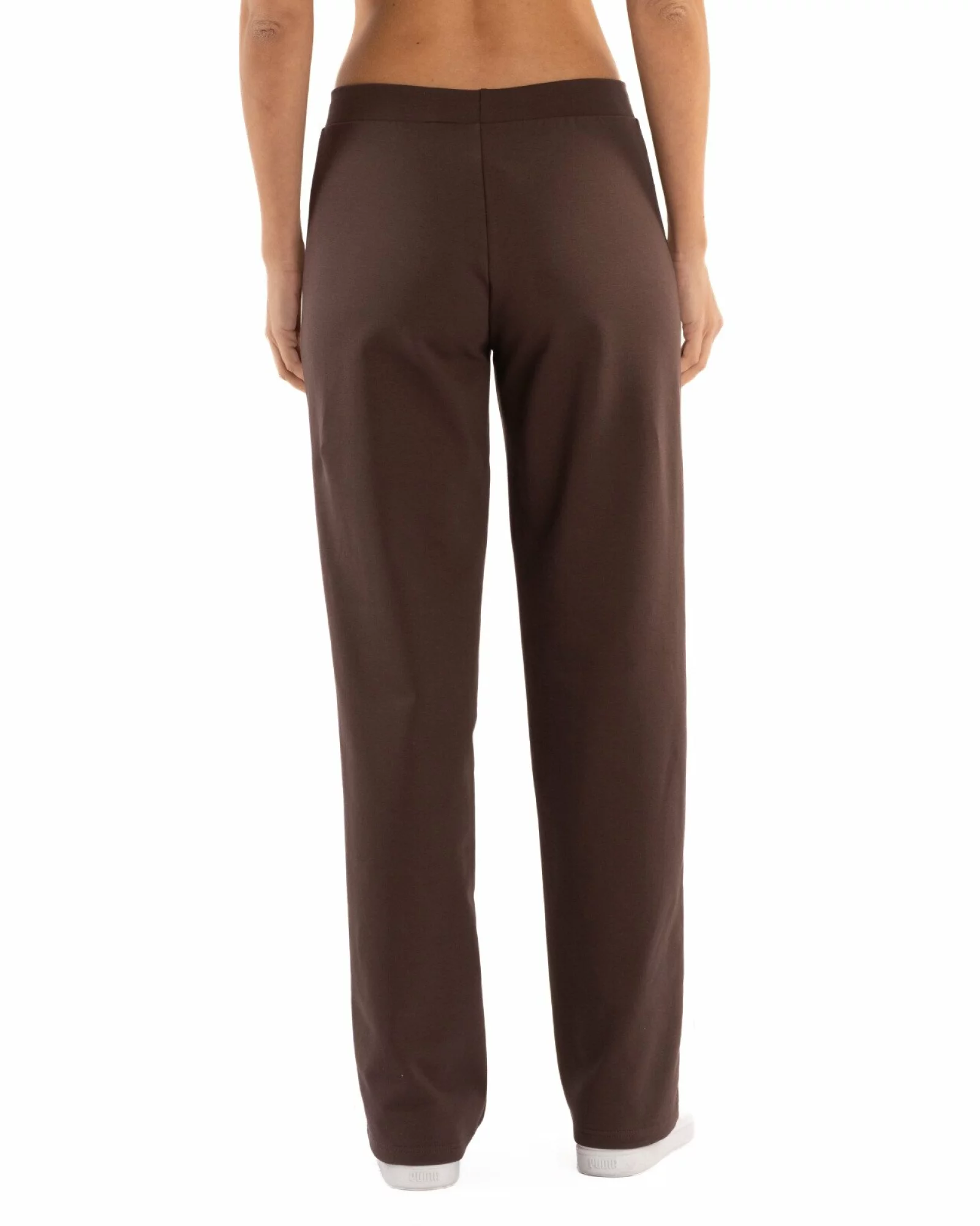 Pantaloni dama largi maro inchis cu insertie alba P.2271