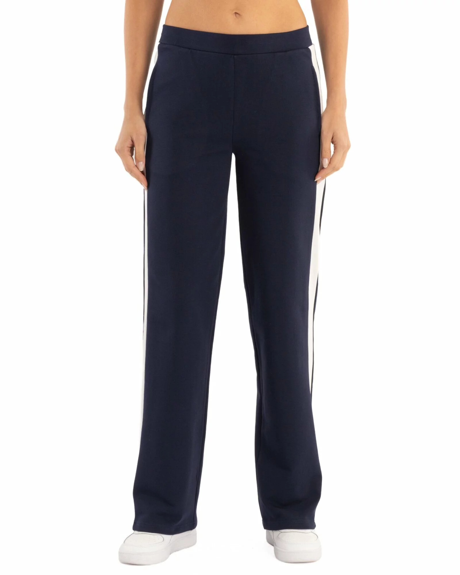 Pantaloni dama largi negri cu insertie alba P.2271