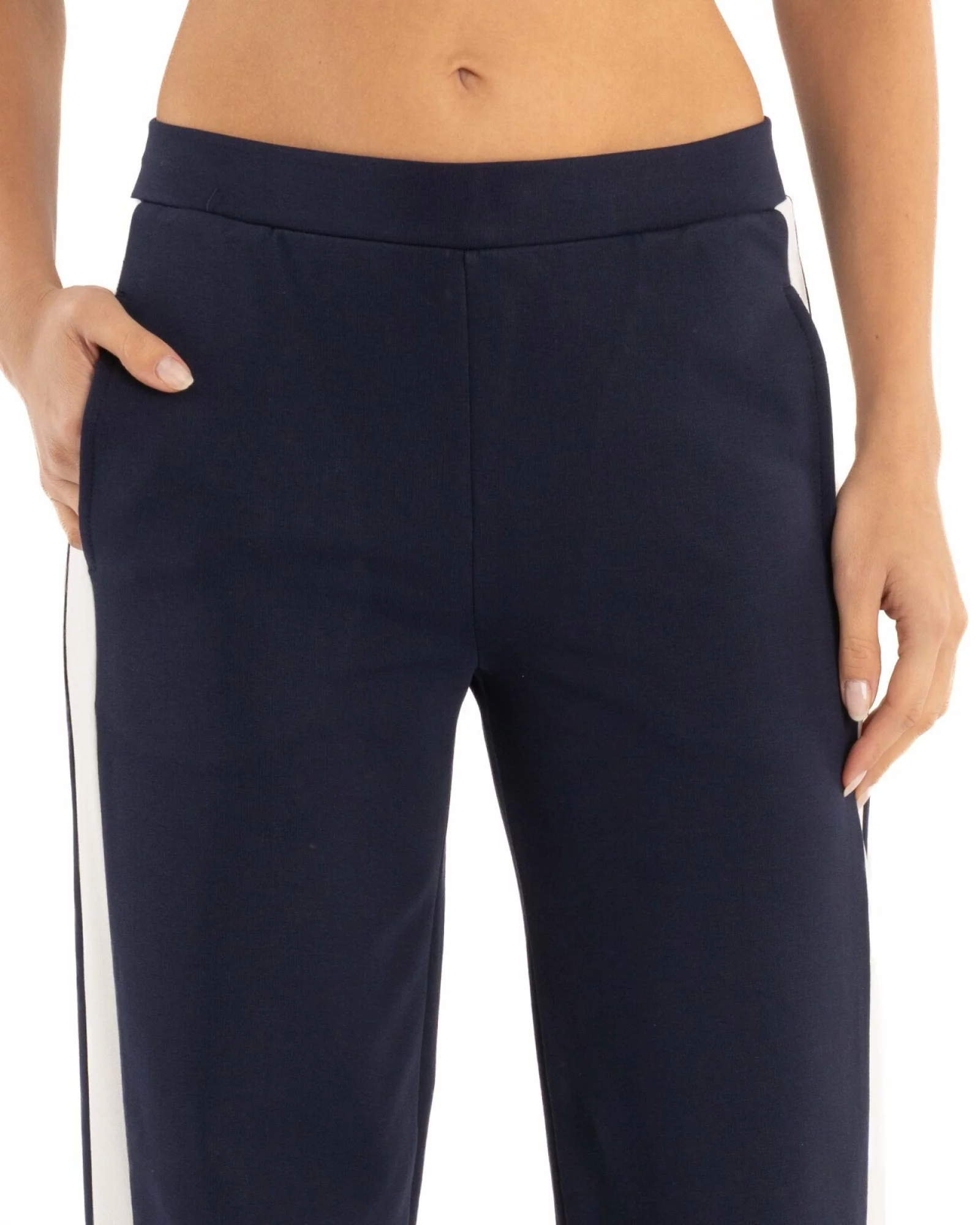 Pantaloni dama largi negri cu insertie alba P.2271
