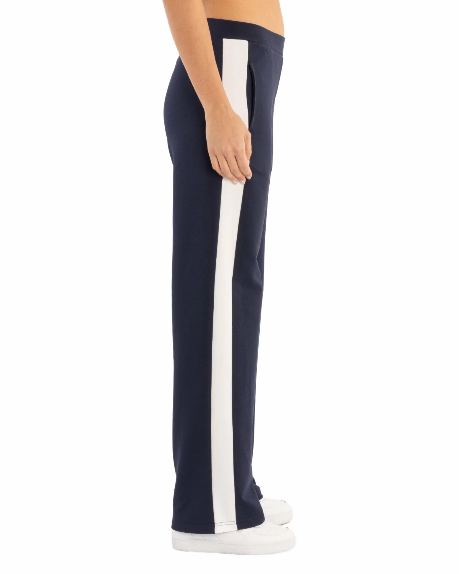 Pantaloni dama largi negri cu insertie alba P.2271