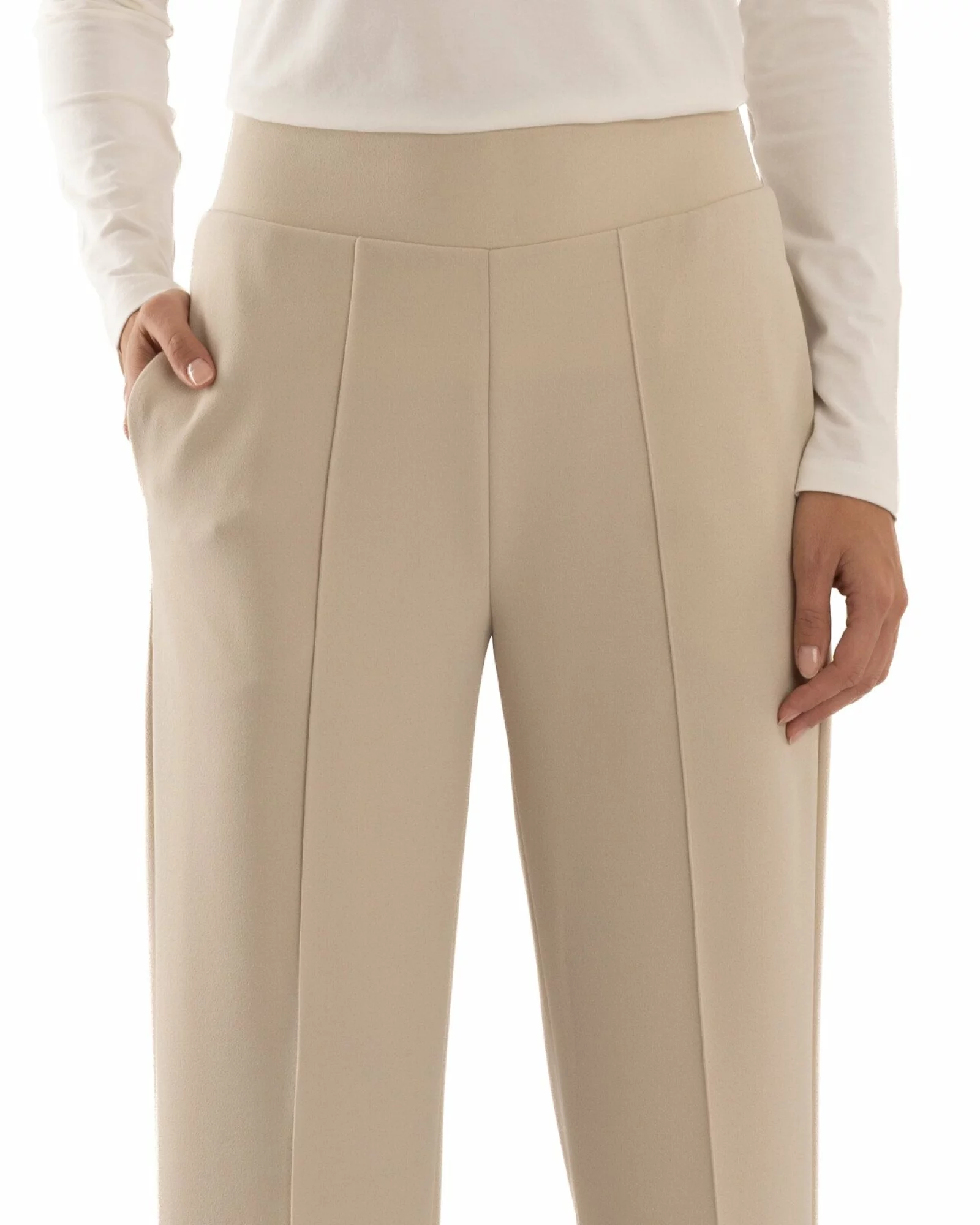 Pantaloni largi dama cu talie inalta bej P.2281