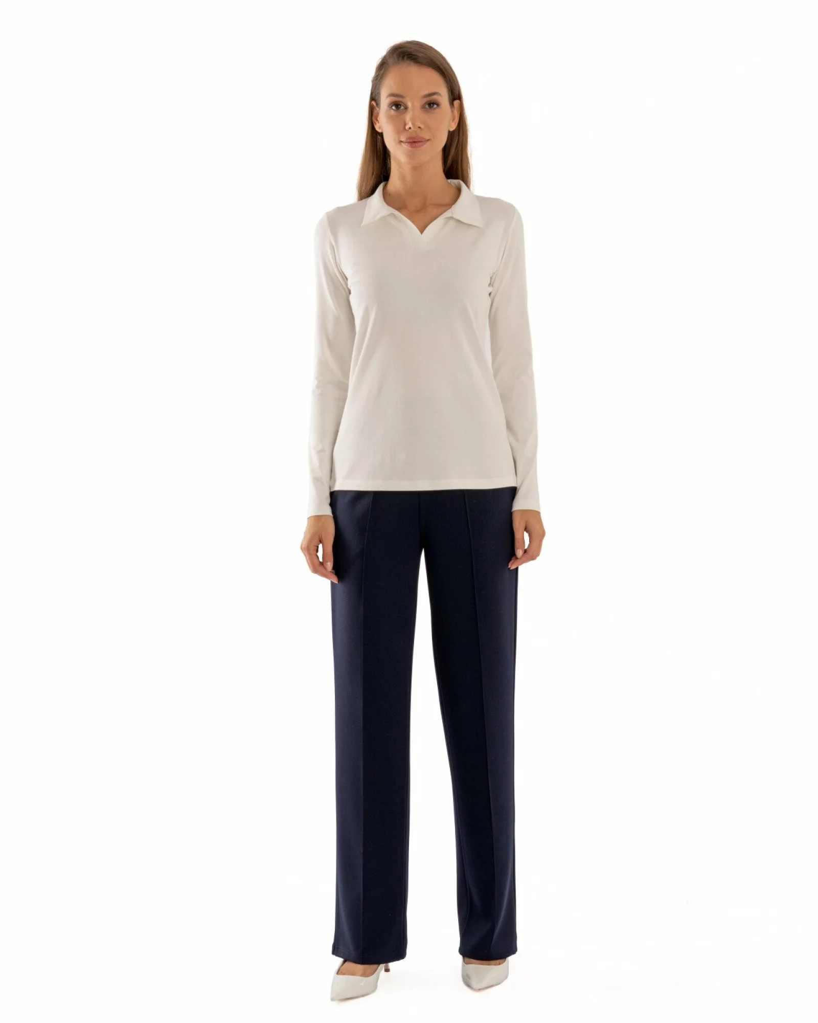 Pantaloni largi dama cu talie inalta bleumarin P.2281
