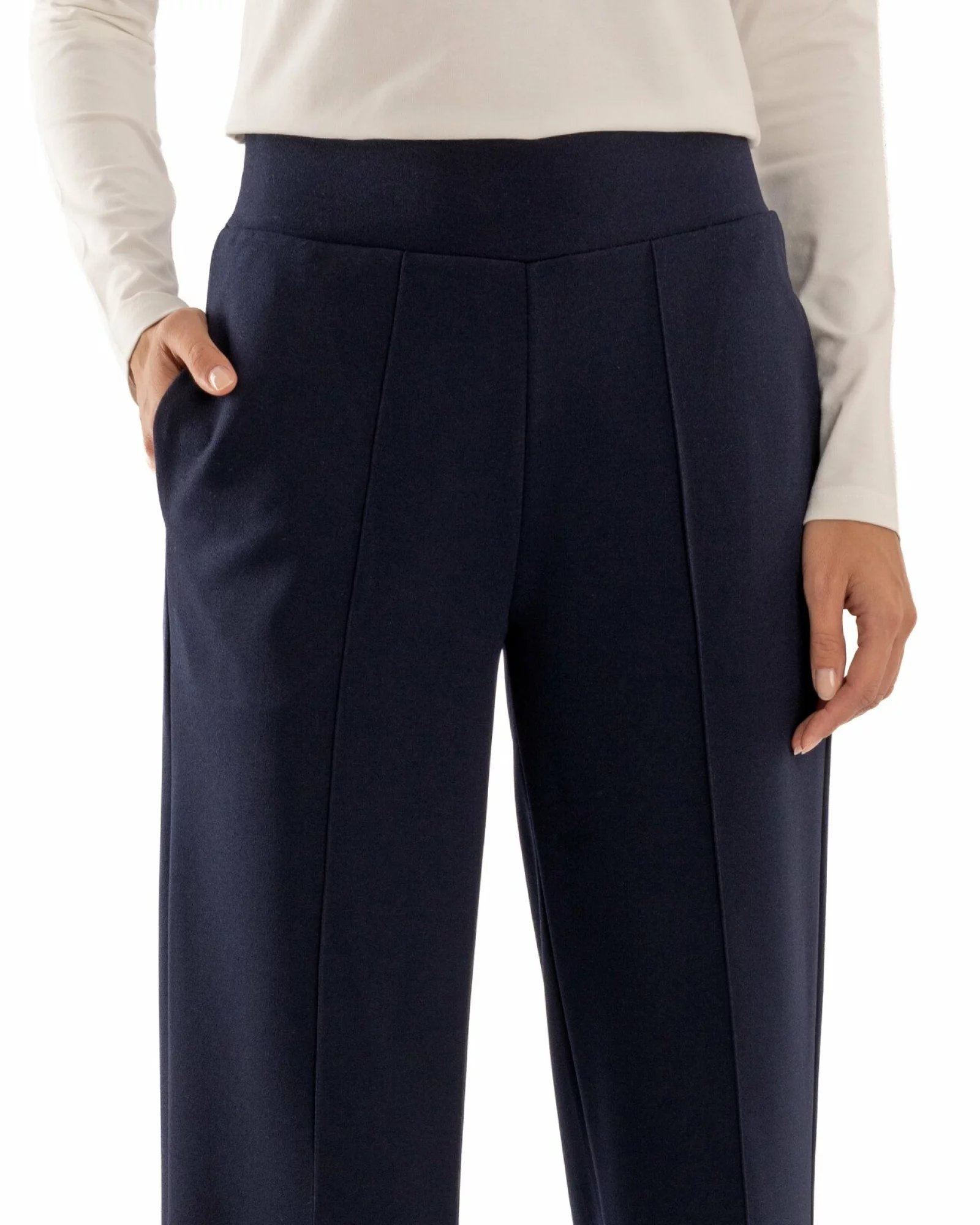 Pantaloni largi dama cu talie inalta bleumarin P.2281