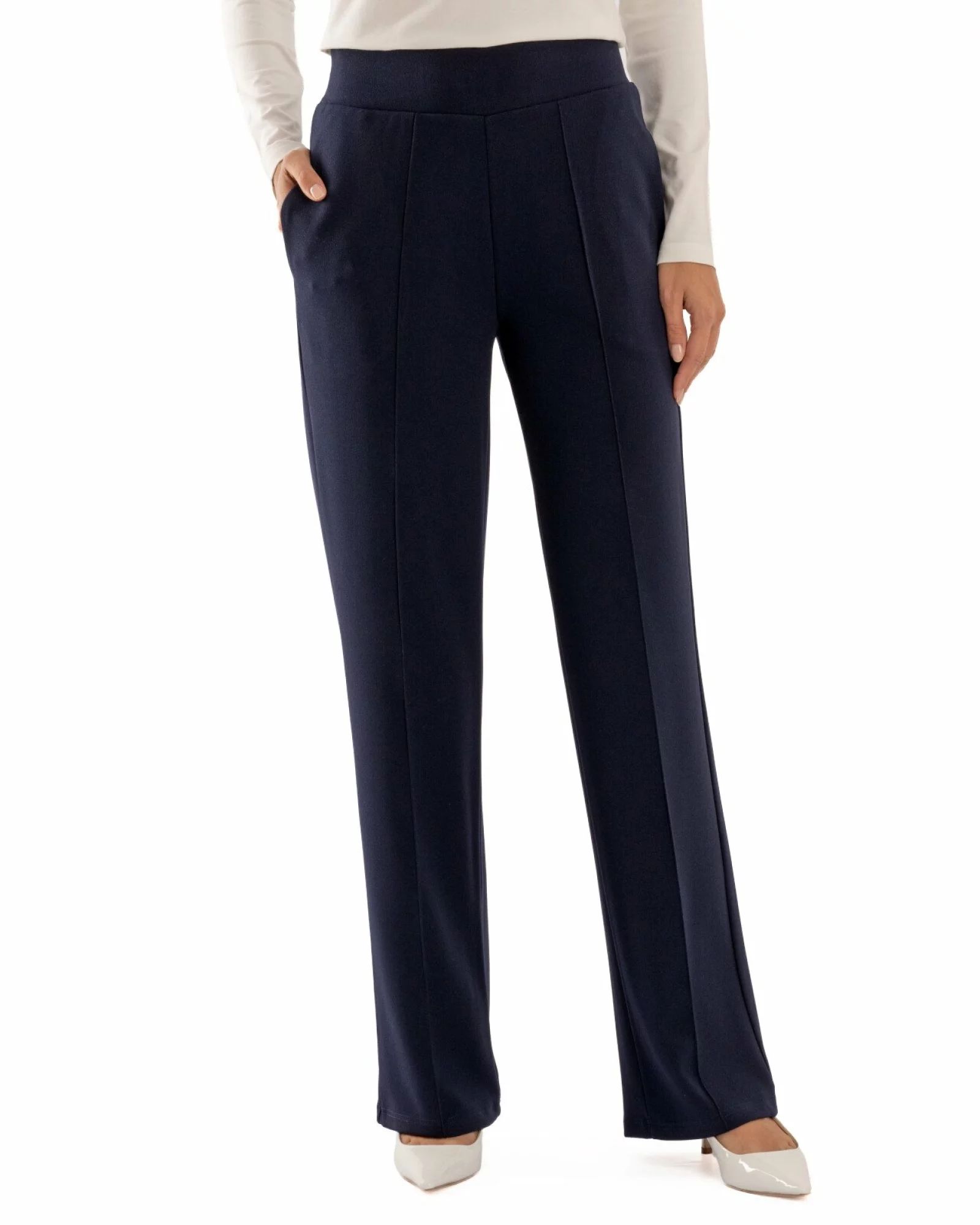 Pantaloni largi dama cu talie inalta bleumarin P.2281