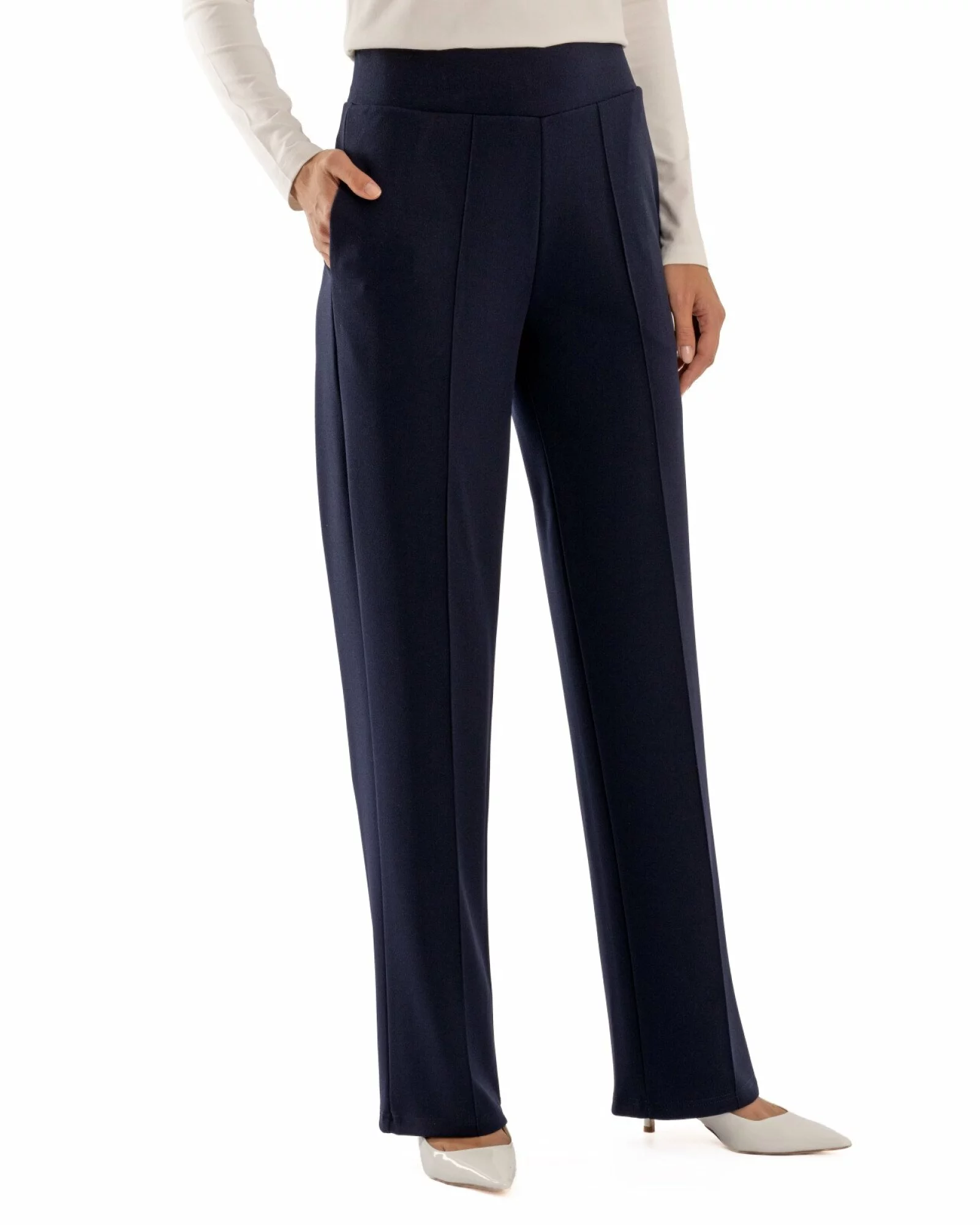 Pantaloni largi dama cu talie inalta bleumarin P.2281