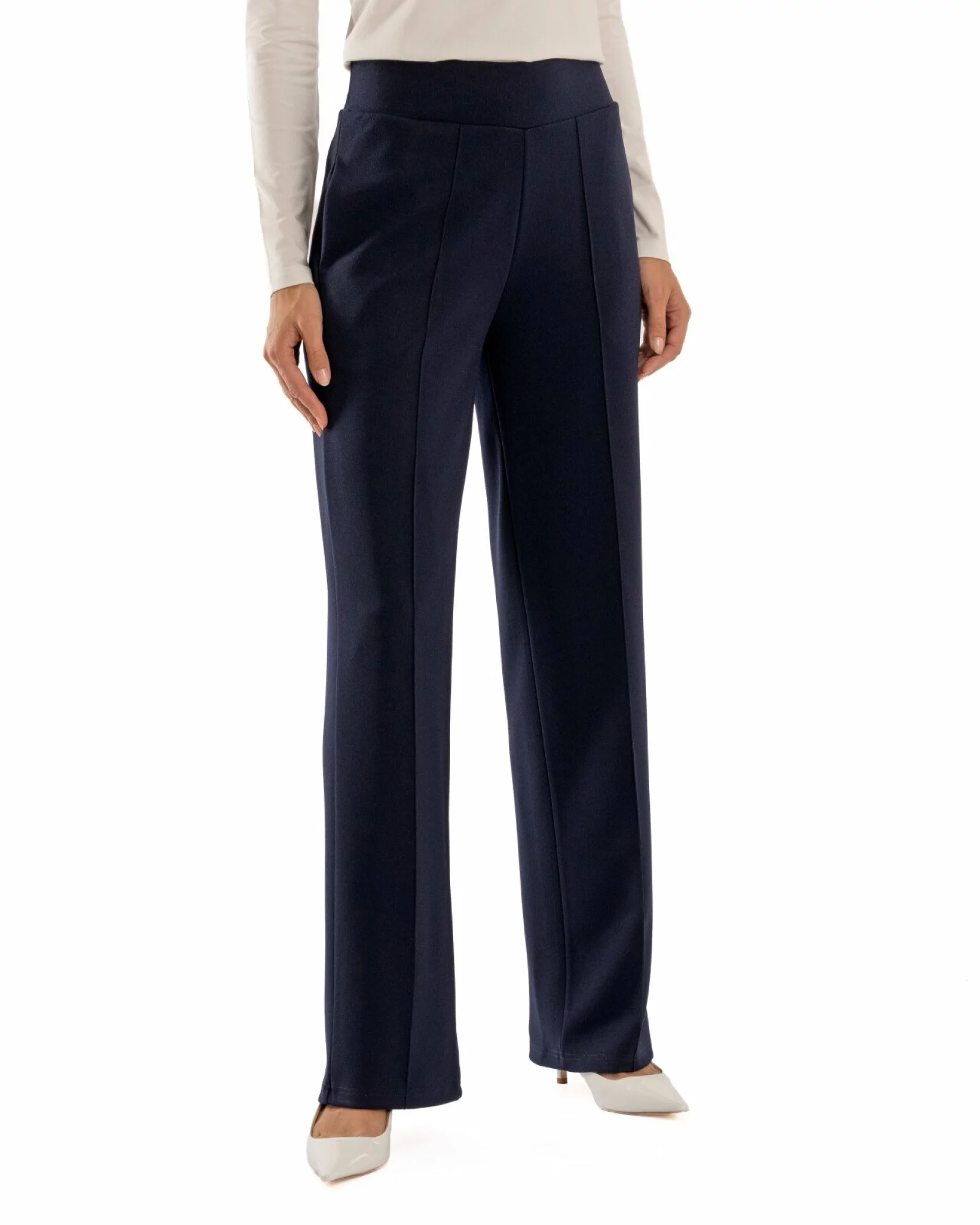 Pantaloni largi dama cu talie inalta bleumarin P.2281