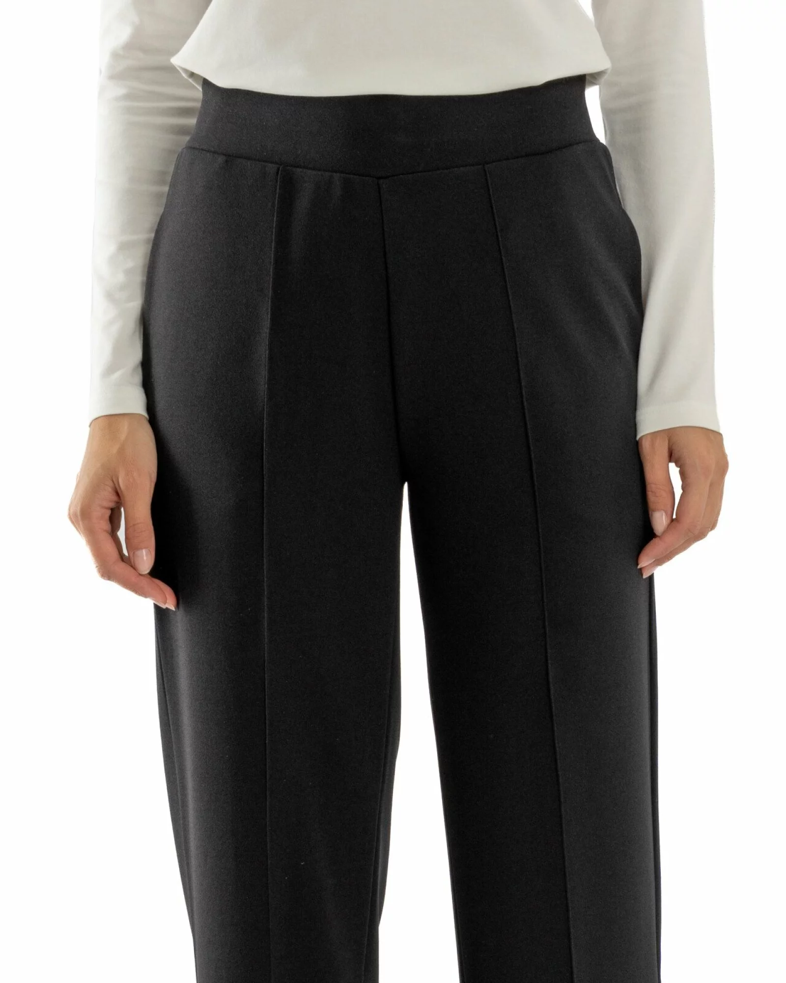 Pantaloni largi dama cu talie inalta negri P.2281