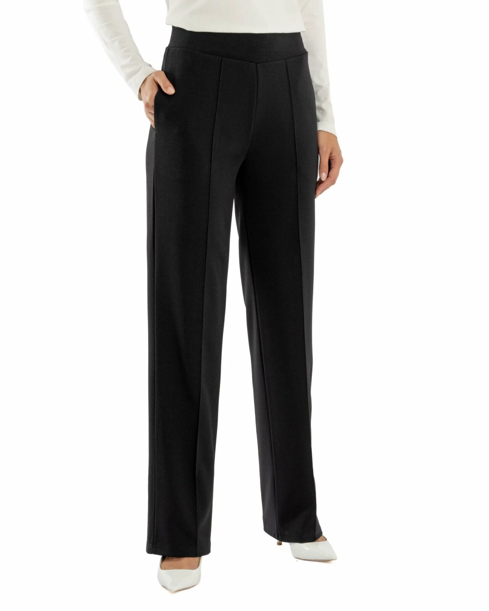 Pantaloni largi dama cu talie inalta negri P.2281