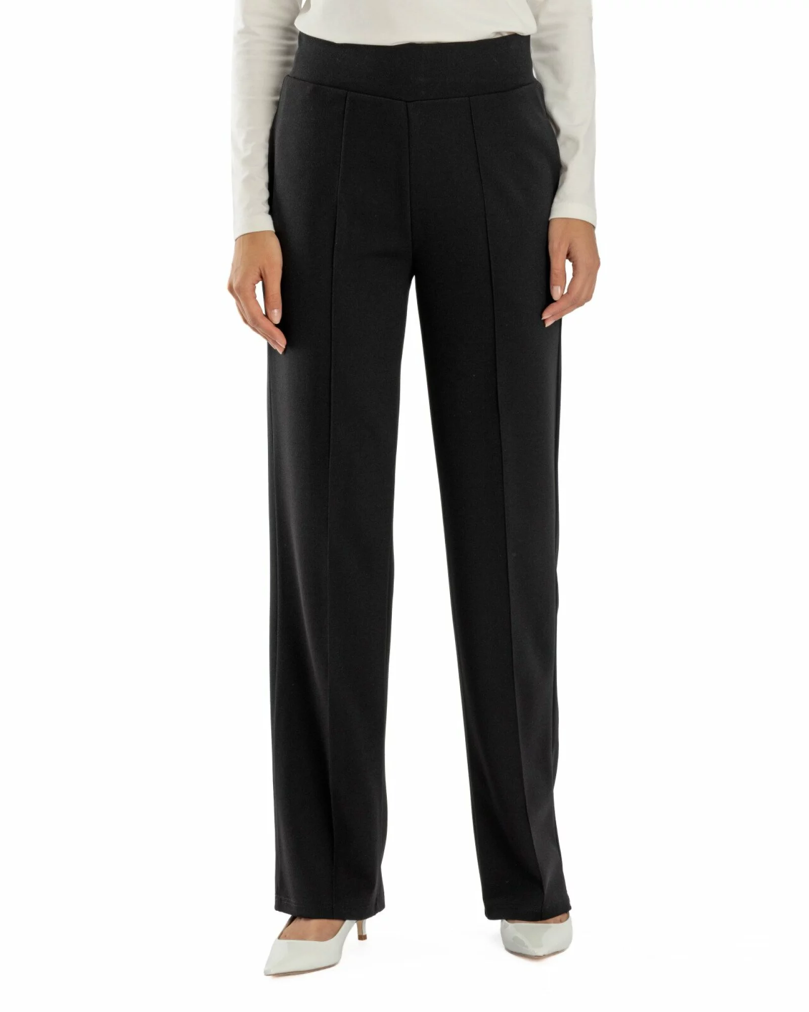 Pantaloni largi dama cu talie inalta negri P.2281