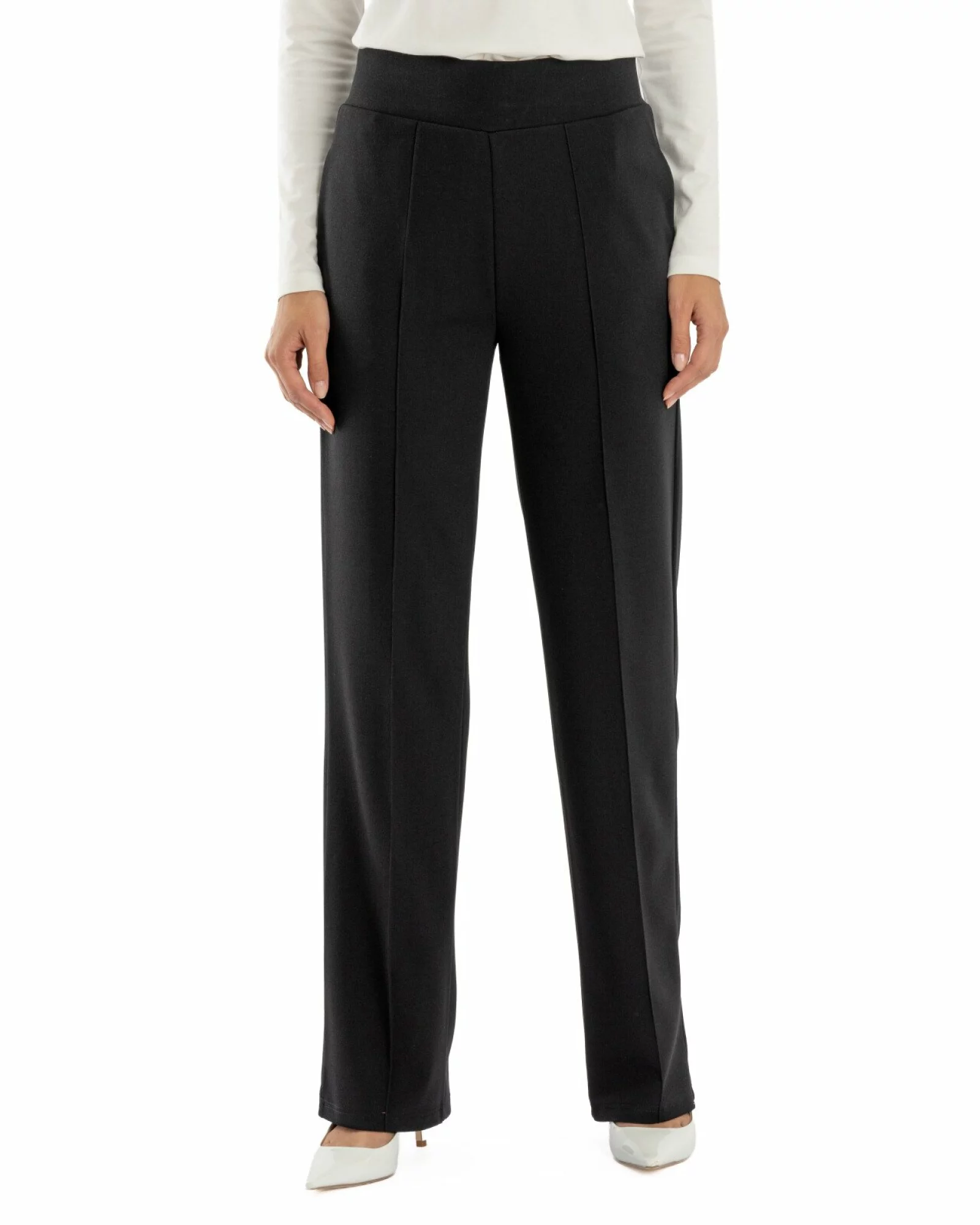 Pantaloni largi dama cu talie inalta negri P.2281