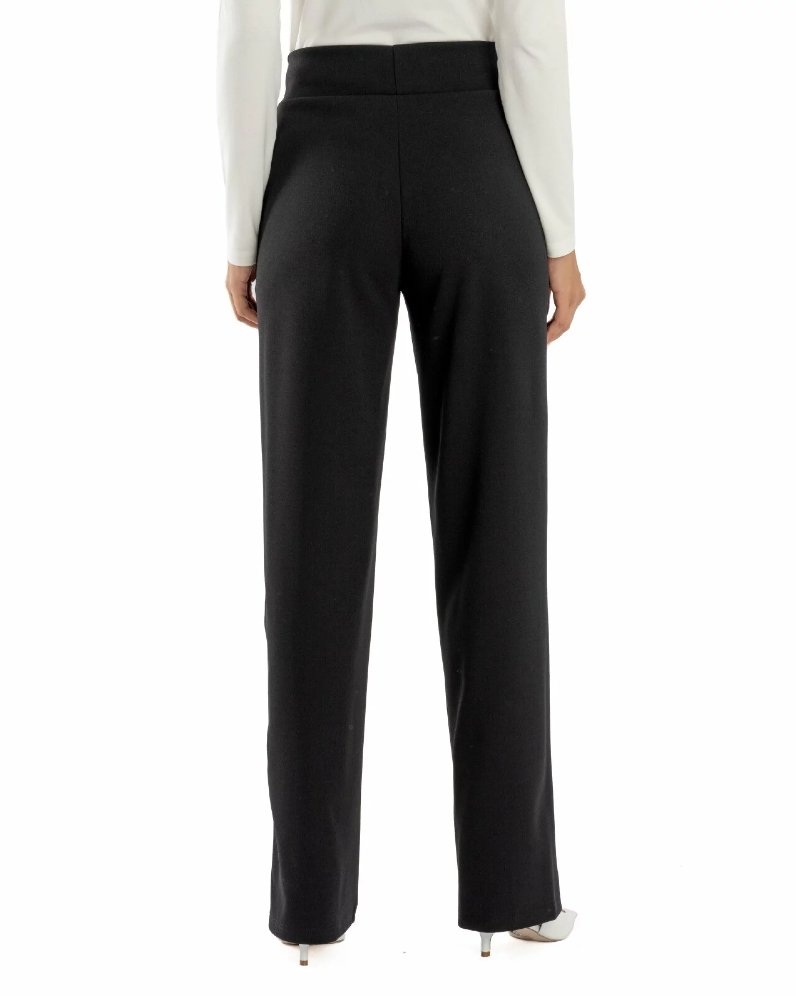 Pantaloni largi dama cu talie inalta negri P.2281