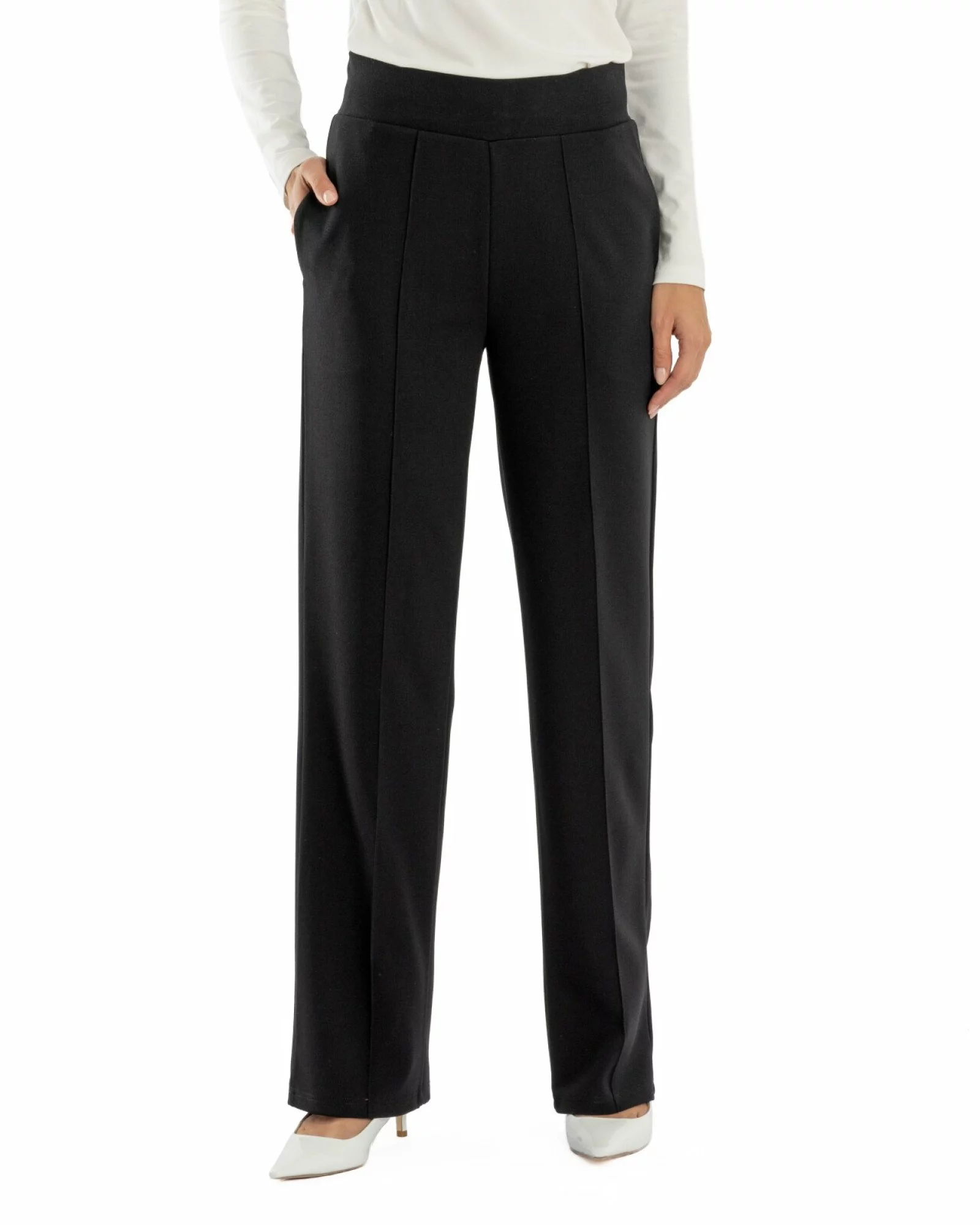 Pantaloni largi dama cu talie inalta negri P.2281