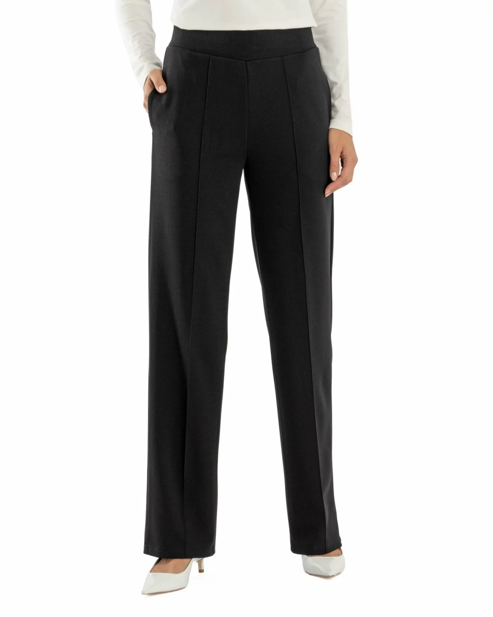 Pantaloni largi dama cu talie inalta negri P.2281