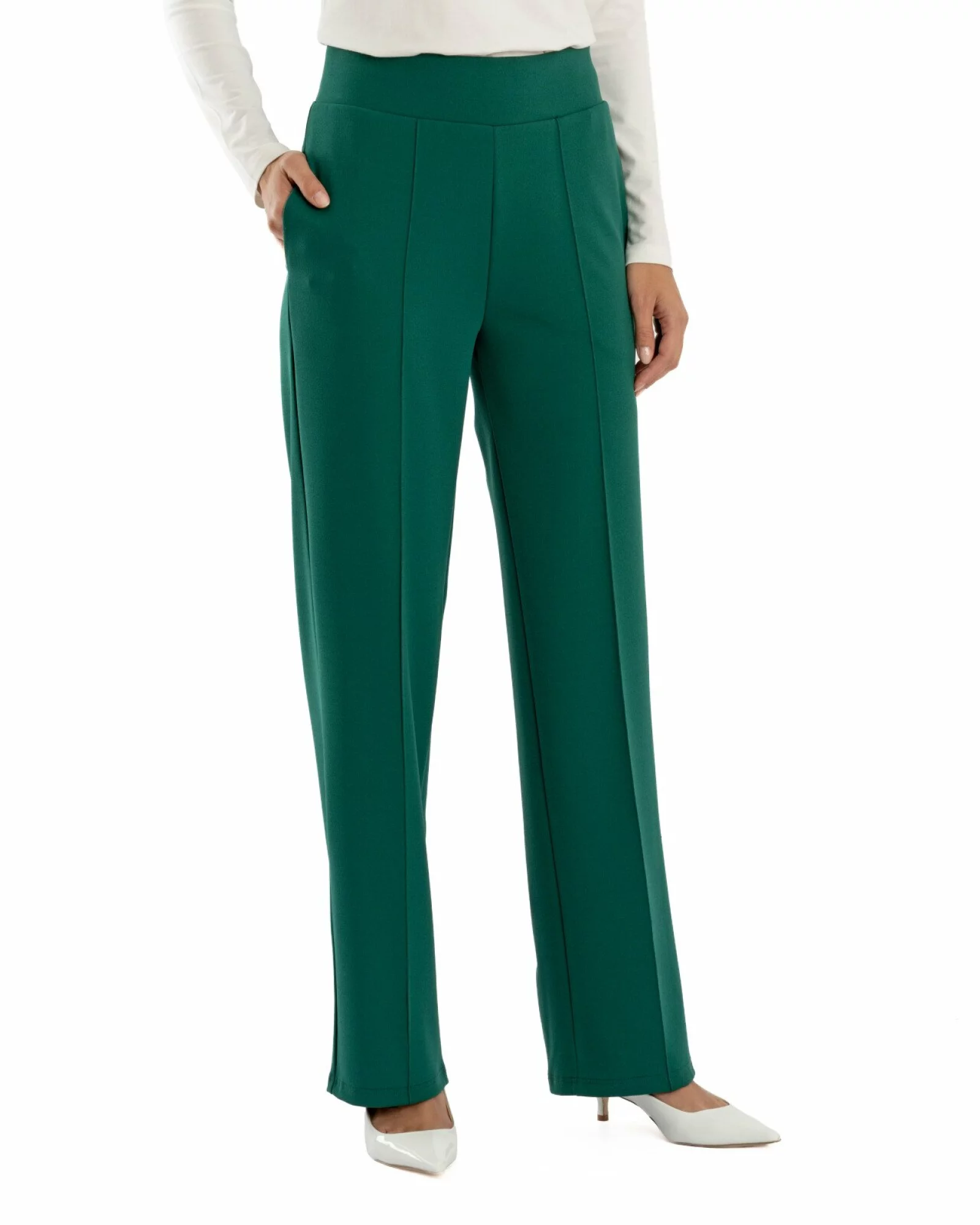 Pantaloni largi dama cu talie inalta verzi P.2281