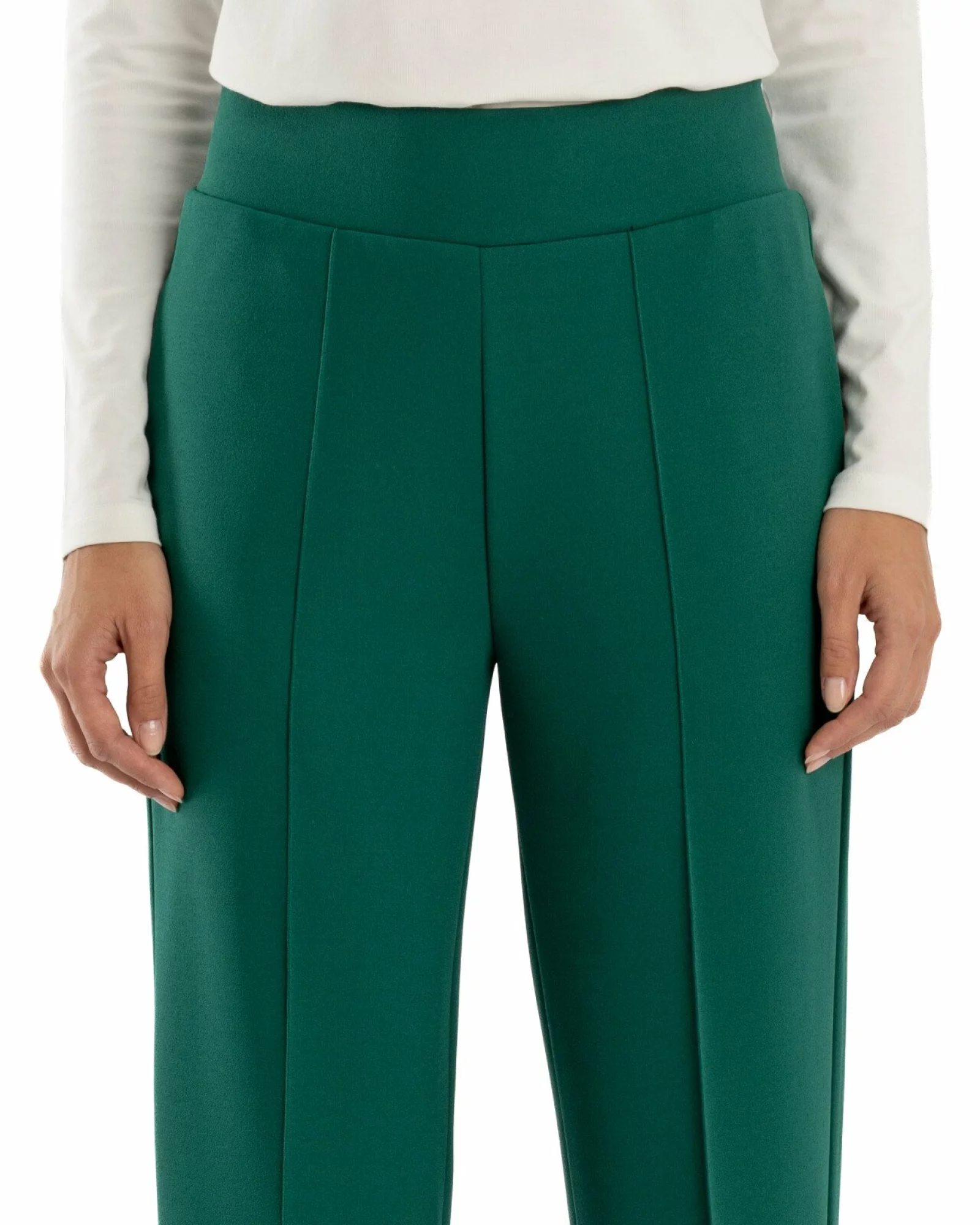 Pantaloni largi dama cu talie inalta verzi P.2281