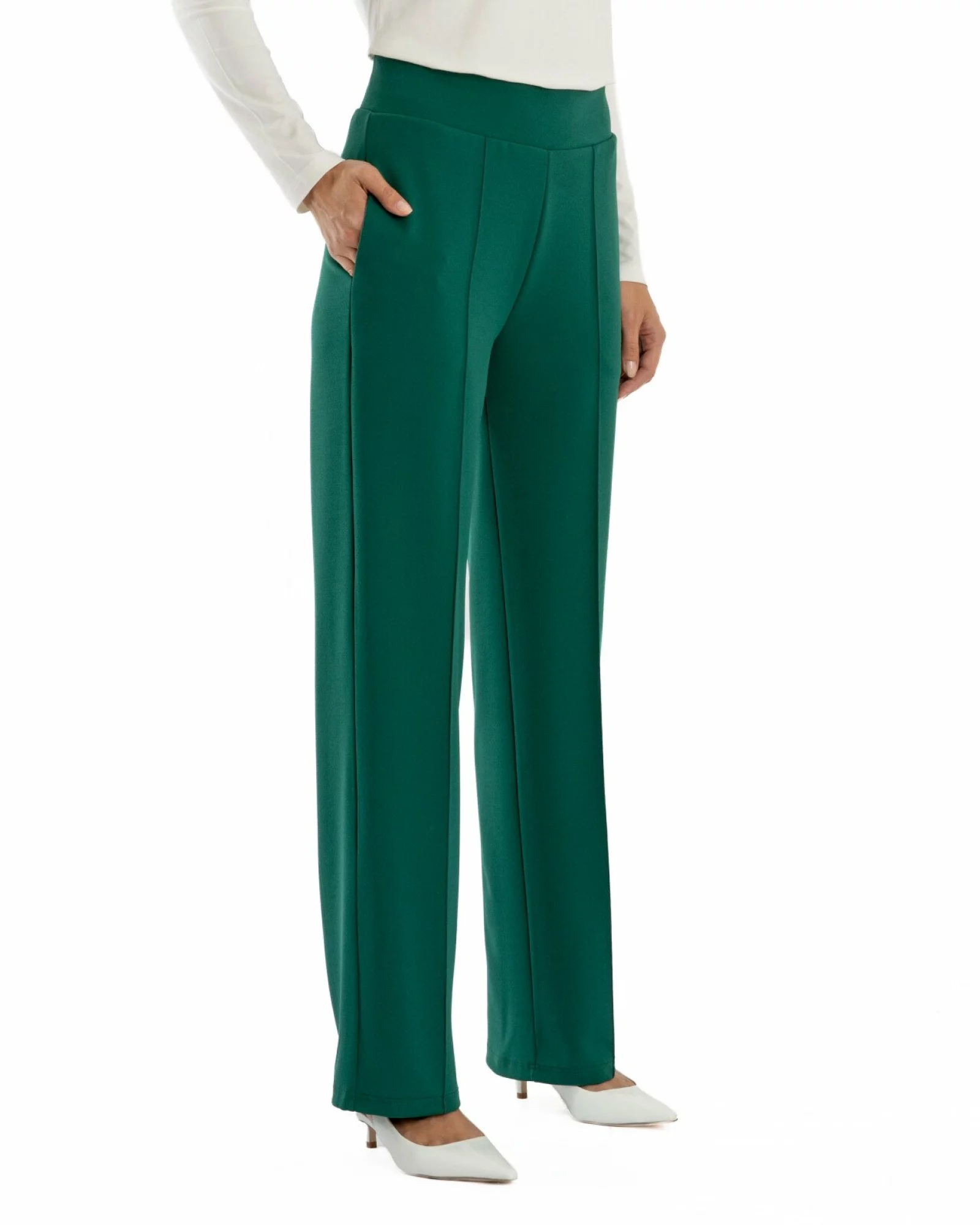 Pantaloni largi dama cu talie inalta verzi P.2281