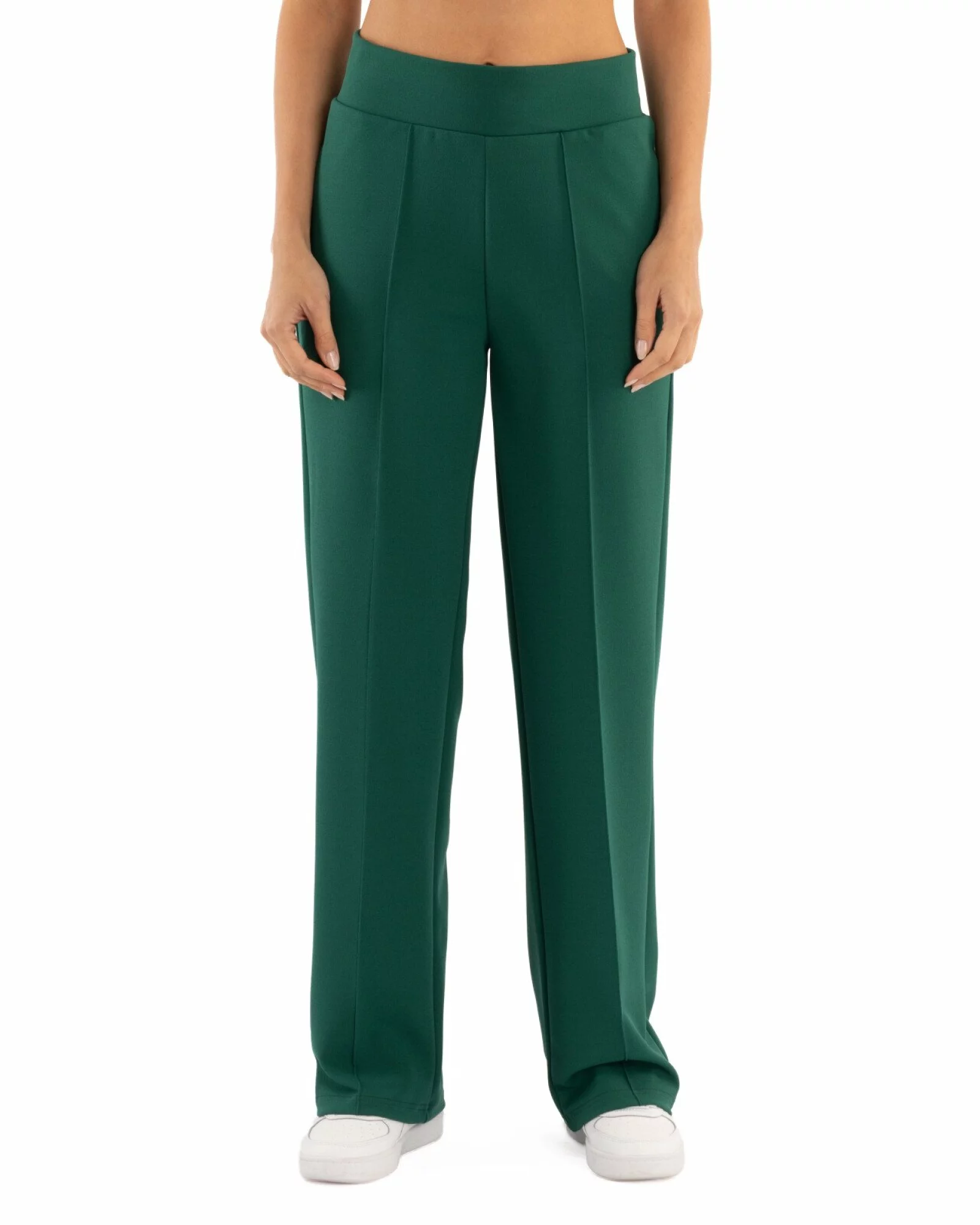 Pantaloni largi dama cu talie inalta verzi P.2281