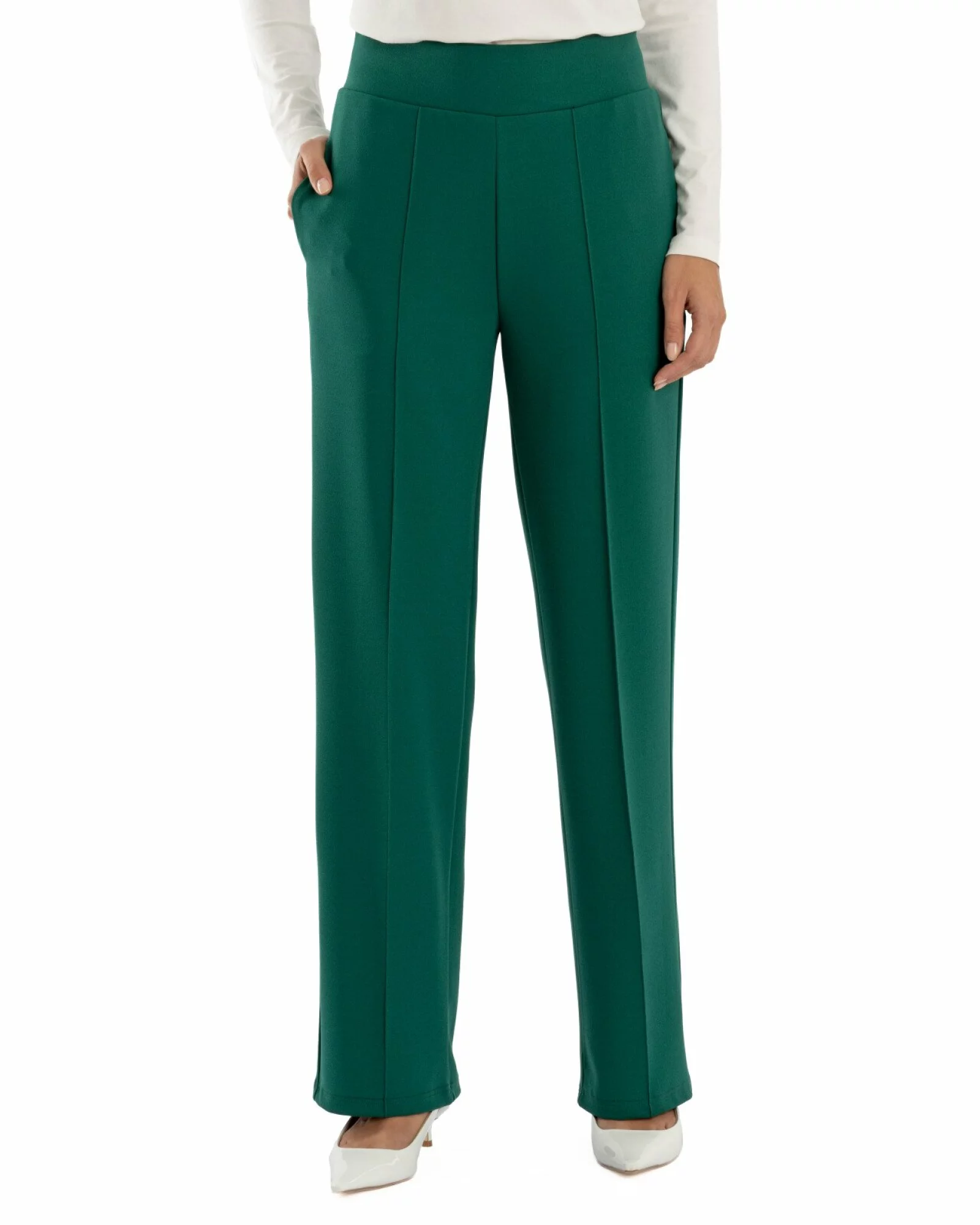 Pantaloni largi dama cu talie inalta verzi P.2281