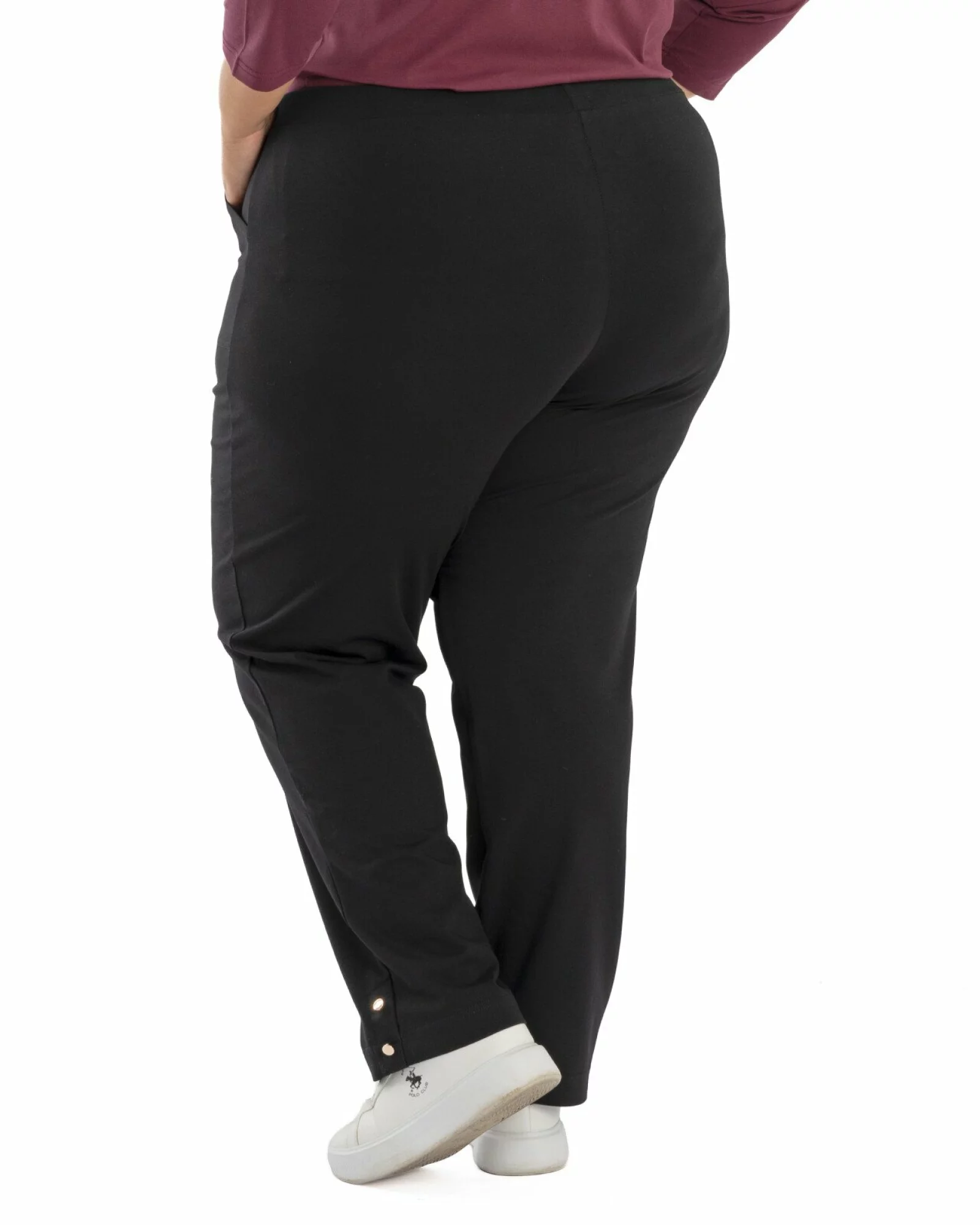 Pantaloni subtiri de vara dama marimi mari negri cu slit si nasturi P.2274