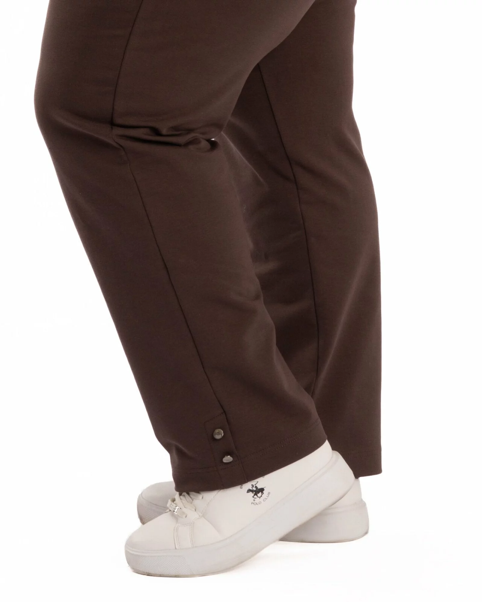 Pantaloni casual dama marimi mari maro inchis cu slit si nasturi P.2264