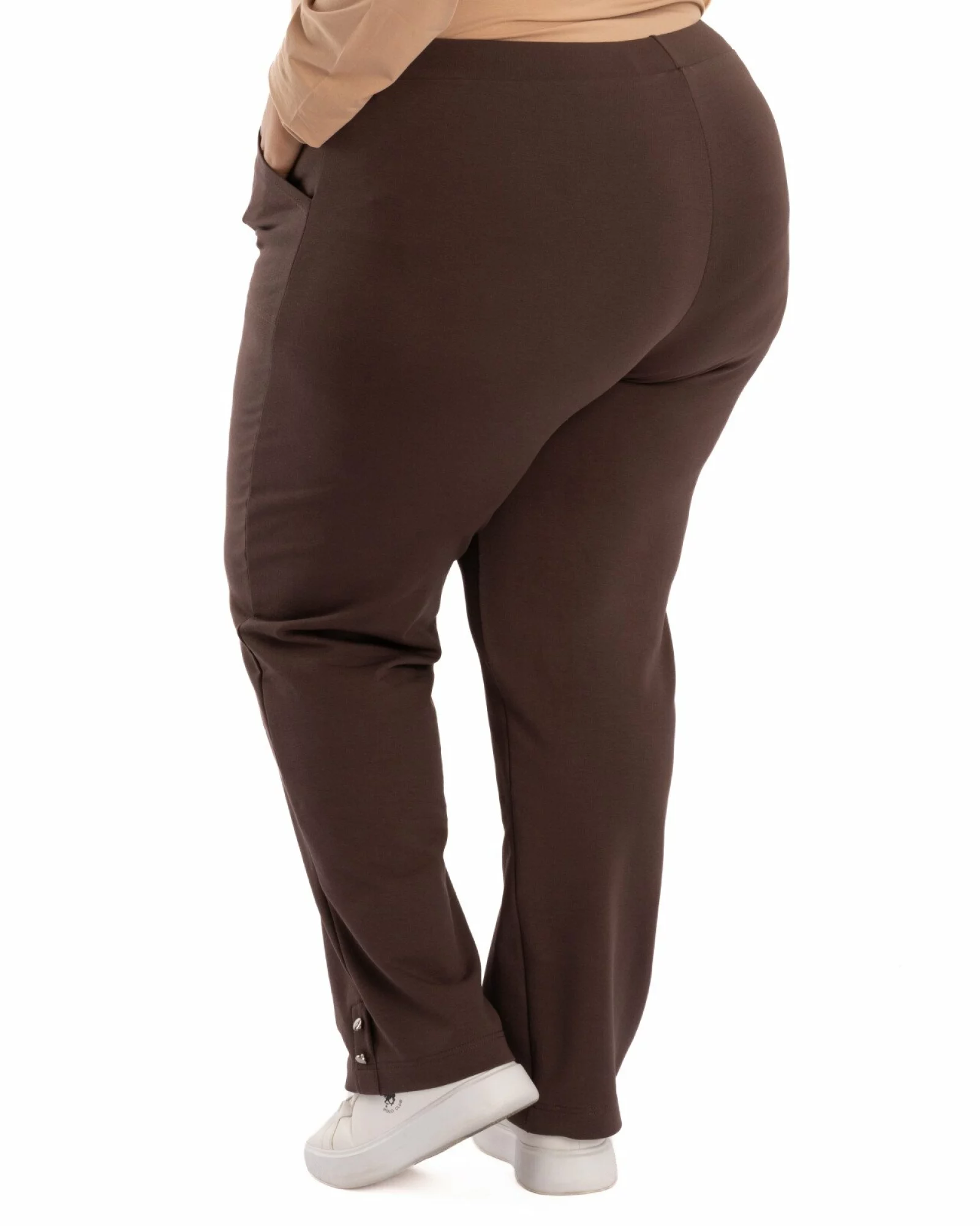 Pantaloni casual dama marimi mari maro inchis cu slit si nasturi P.2264