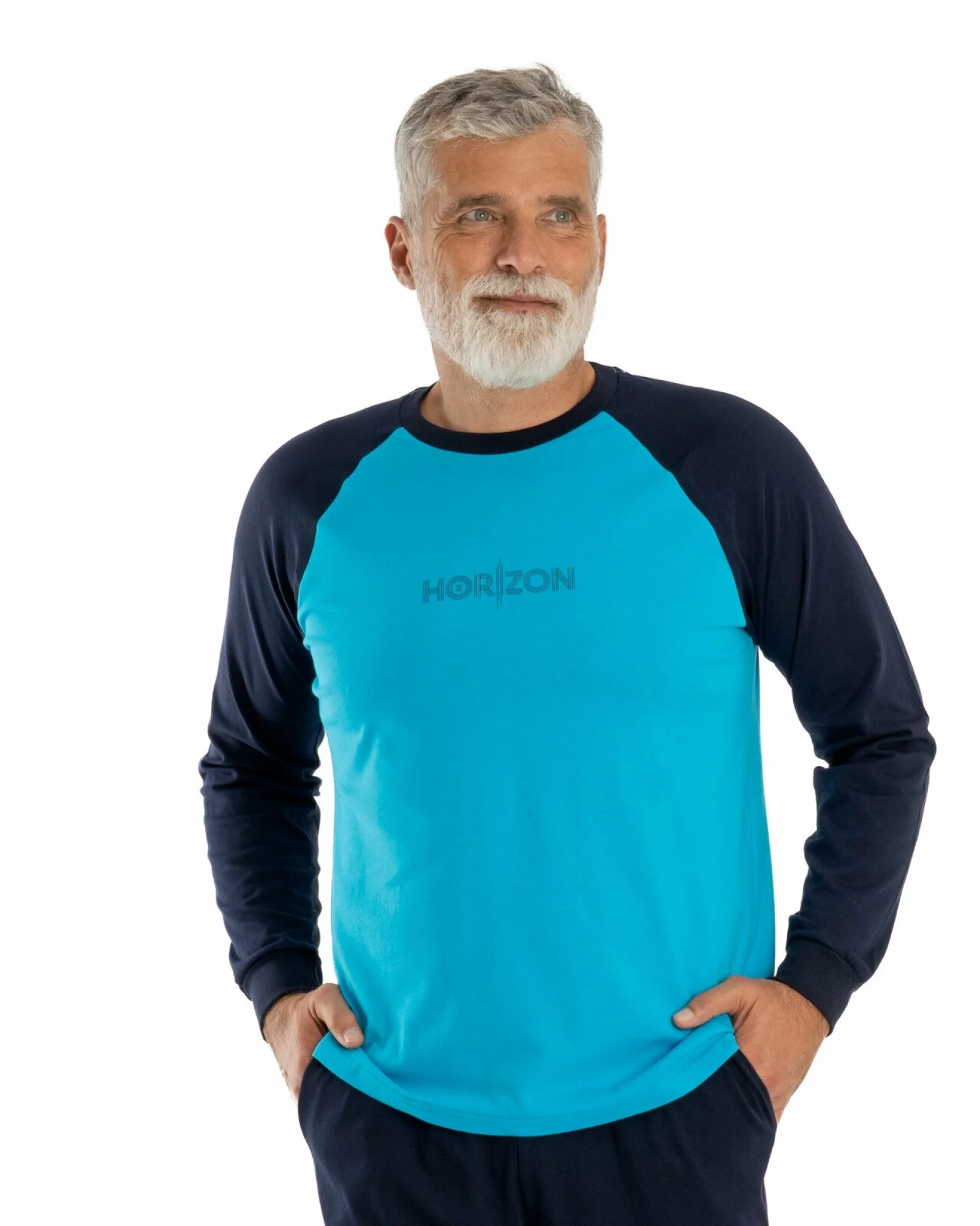 Pijama bărbați bumbac albastru turcoaz cu imprimeu PIJ.4155