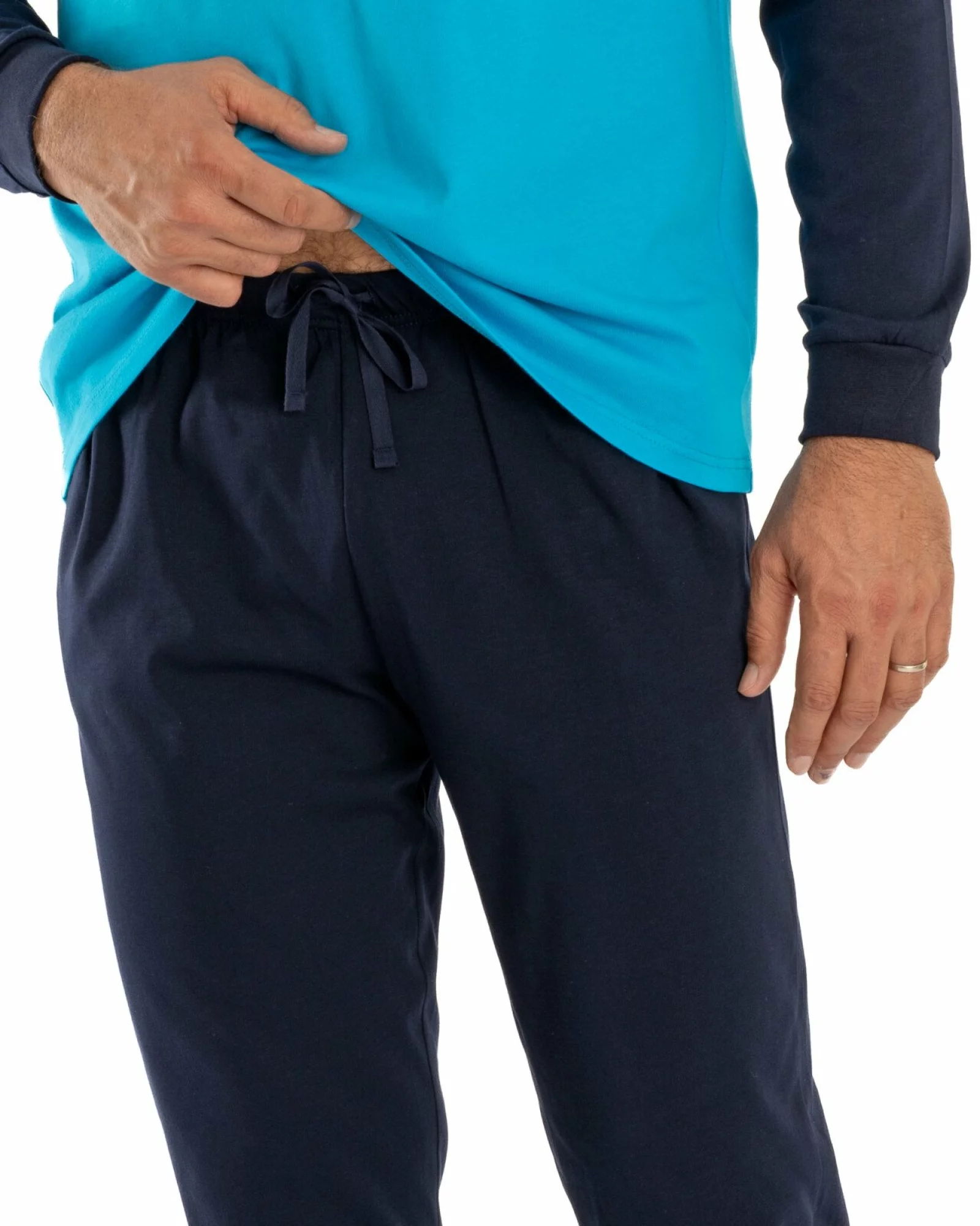 Pijama bărbați bumbac albastru turcoaz cu imprimeu PIJ.4155