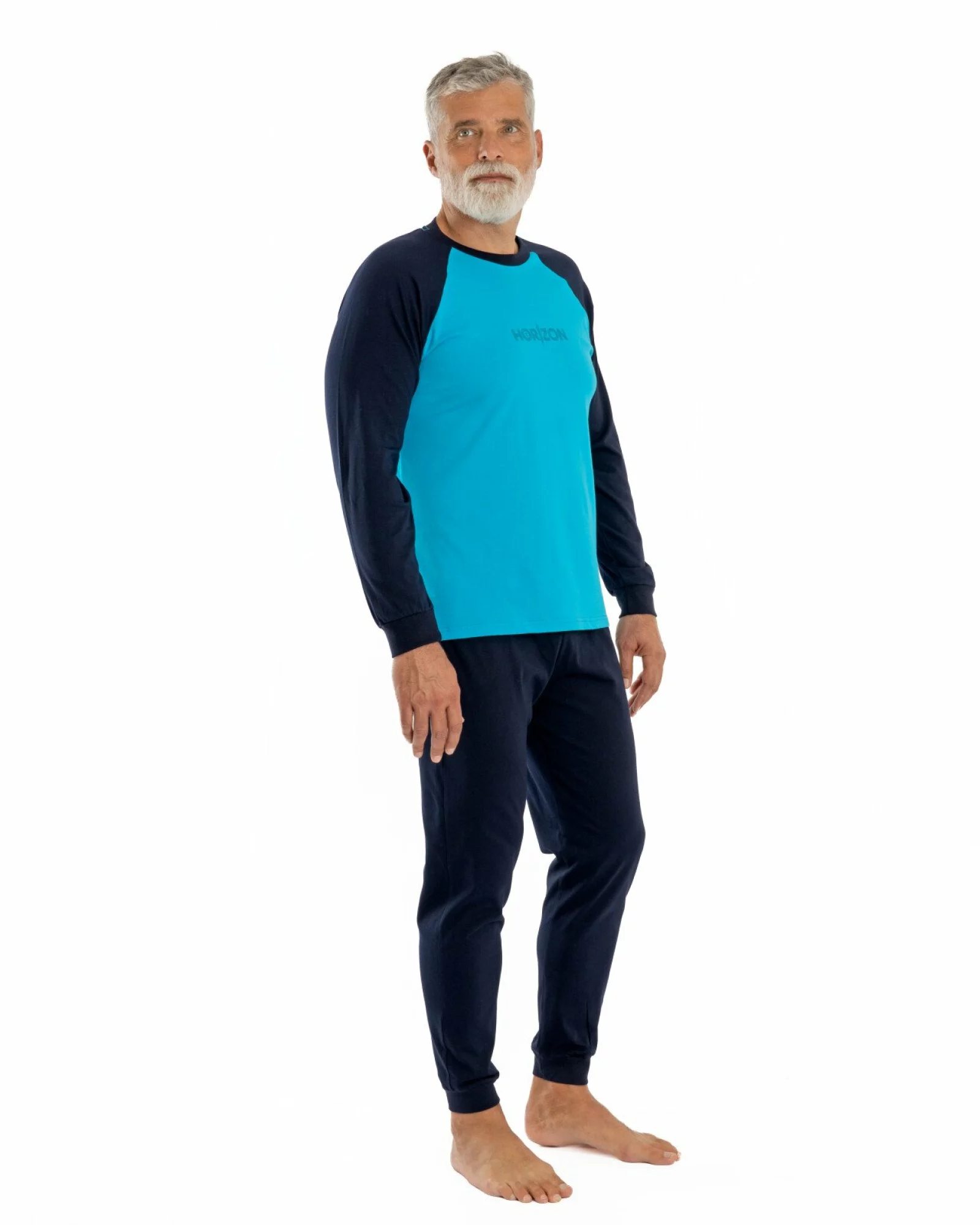 Pijama bărbați bumbac albastru turcoaz cu imprimeu PIJ.4155