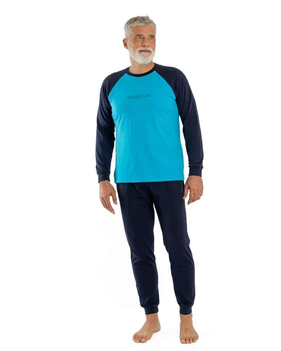Pijama bărbați bumbac albastru turcoaz cu imprimeu PIJ.4155