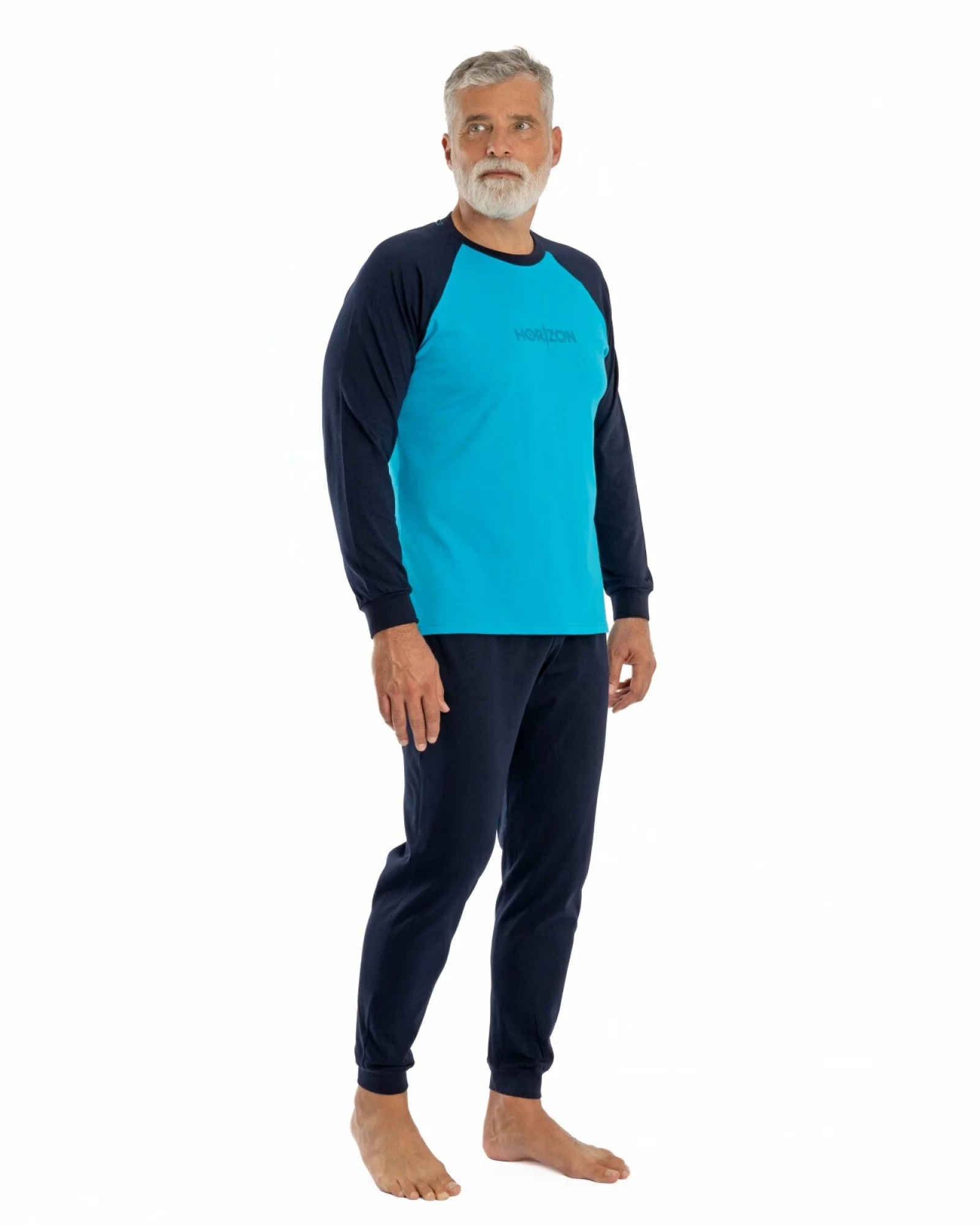 Pijama bărbați bumbac albastru turcoaz cu imprimeu PIJ.4155