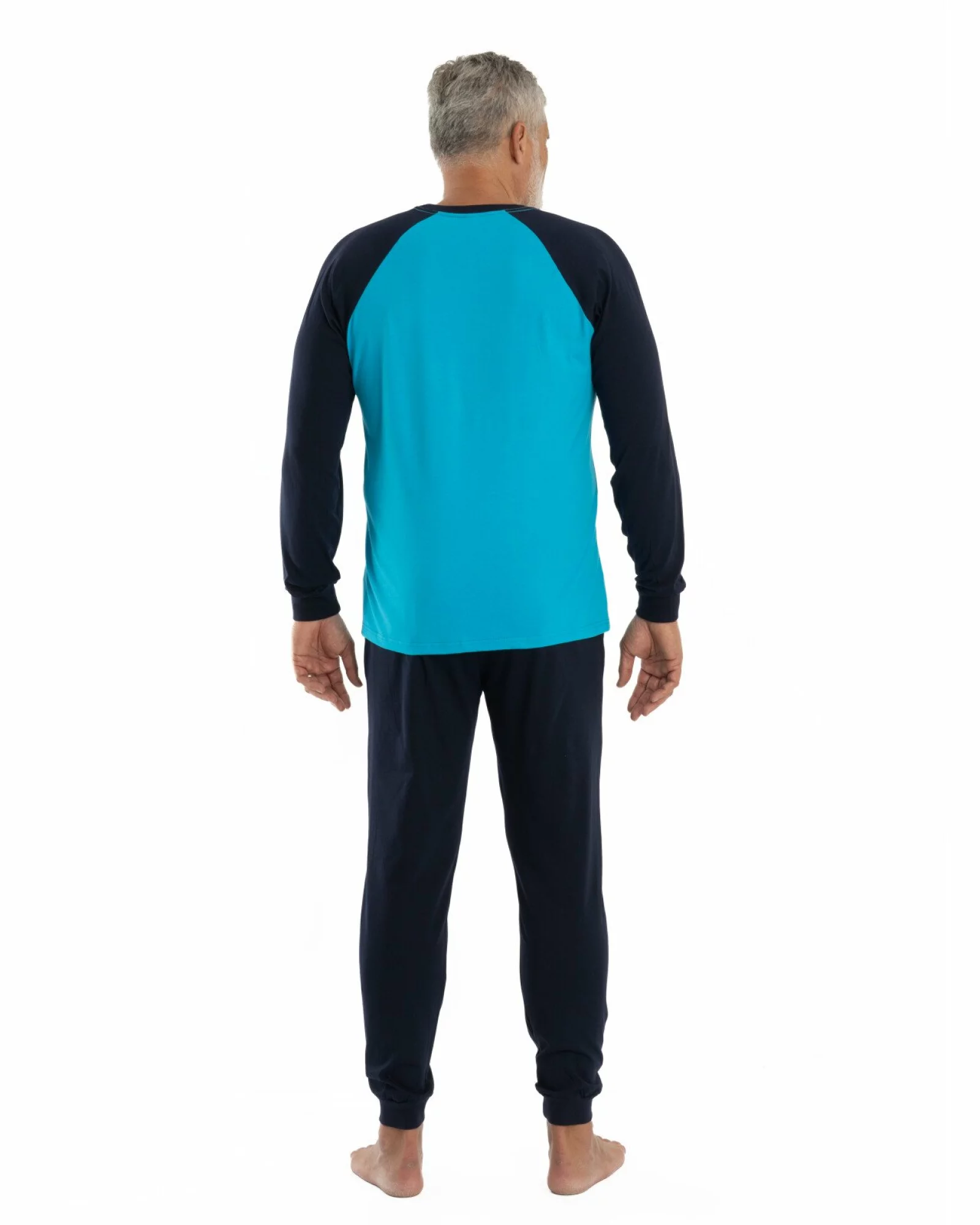 Pijama bărbați bumbac albastru turcoaz cu imprimeu PIJ.4155