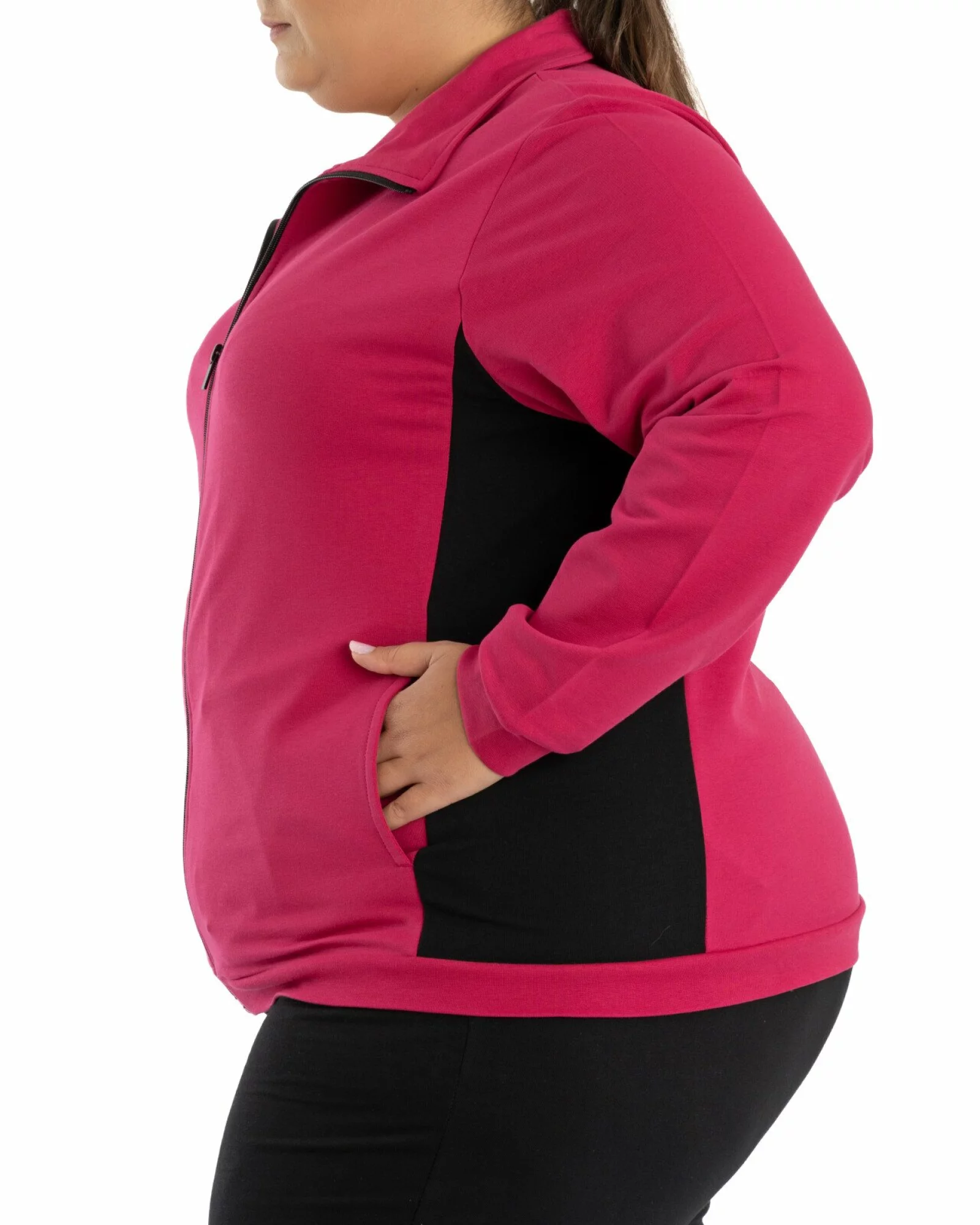 Trening damă mărimi mari roșu cireașă cu inserții laterale contrastante